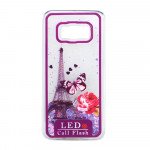 Wholesale Samsung Galaxy S8 LED Flash Design Liquid Star Dust Case (Eiffel Tower Purple)